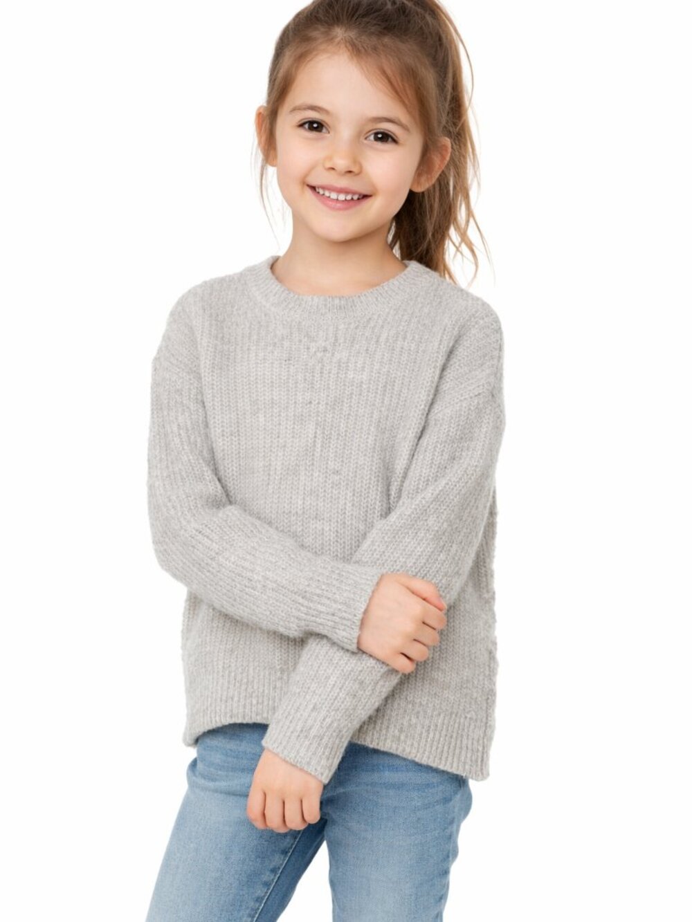 Art Class Girls Fuzzy Cropped Sweater · Crew Neck Long Sleeve Gray Medium 7/8